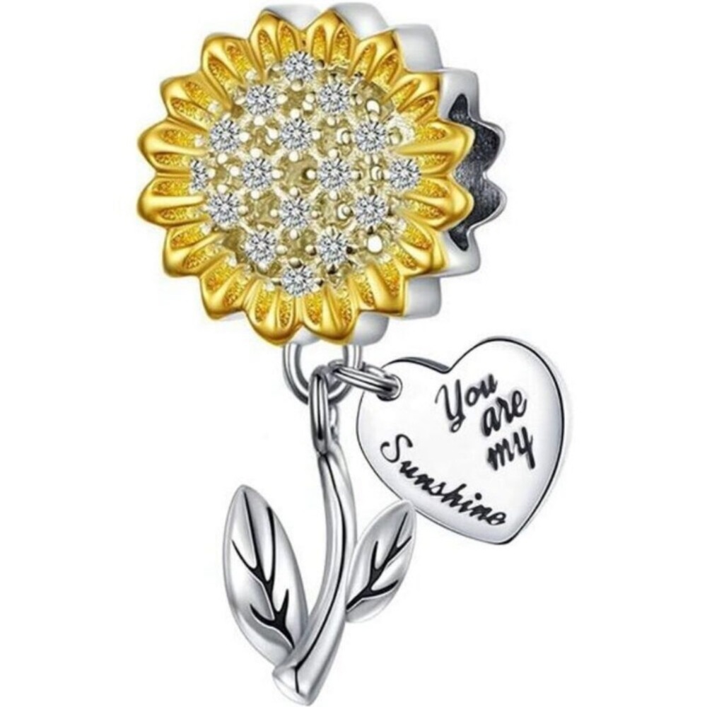 Sunflower charm you are my sunshine zircon crystal bead fit pandora bracelet new